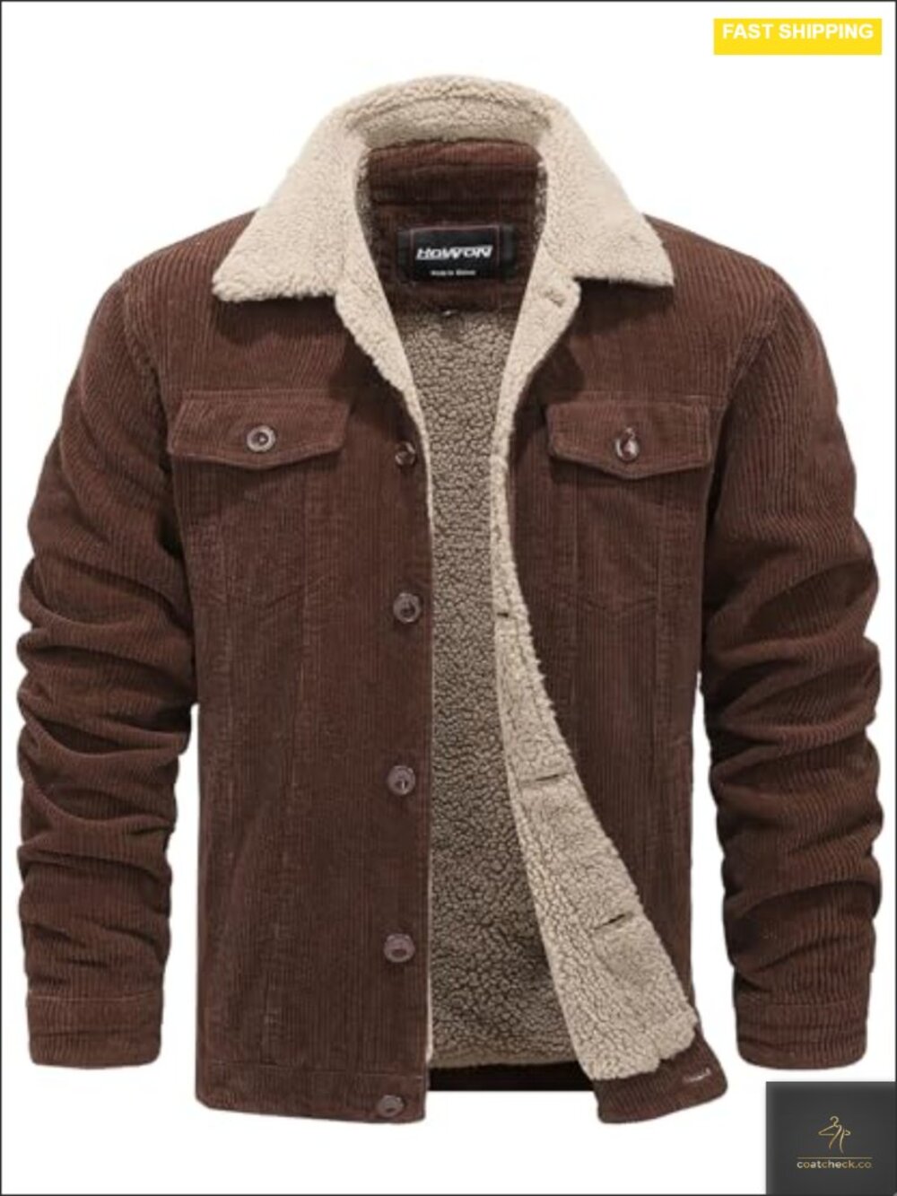 Men's Cotton Corduroy Jacket Sherpa Lined Button Front Casual Coat